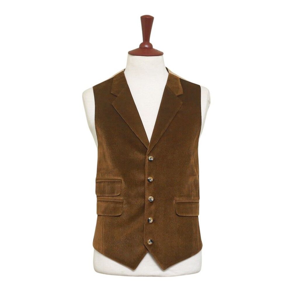 Mens Vest 44R Brown Beige Corduroy Waistcoat XL Western Casual Preppy Wedding